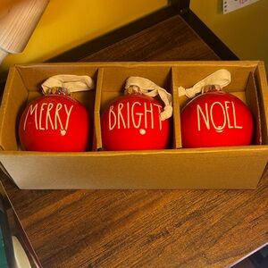 Rae Dunn Red Ornament Set - Merry, Bright, Noel
